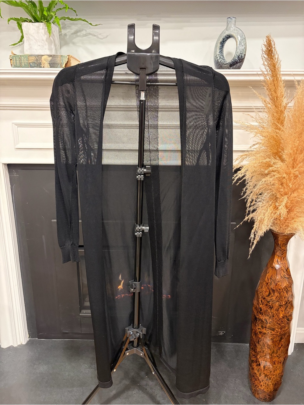 White House Black Market Black Sheer Open-Front Cardigan